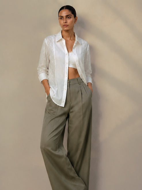 White Schiffli Cotton Shirt