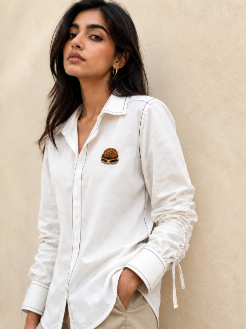 White Burger Patch Shirt