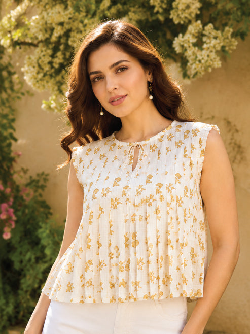 Sunehri Bloom Pleated Top