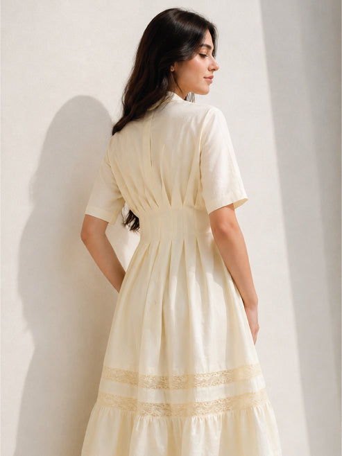 pastel yellow Lace Serenity Midi Dress