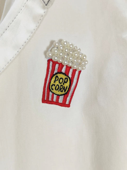 Pop Accent Shirt with Tie-Up Sleeves