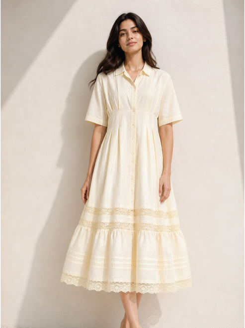 pastel yellow Lace Serenity Midi Dress