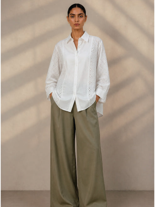 White Schiffli Cotton Shirt
