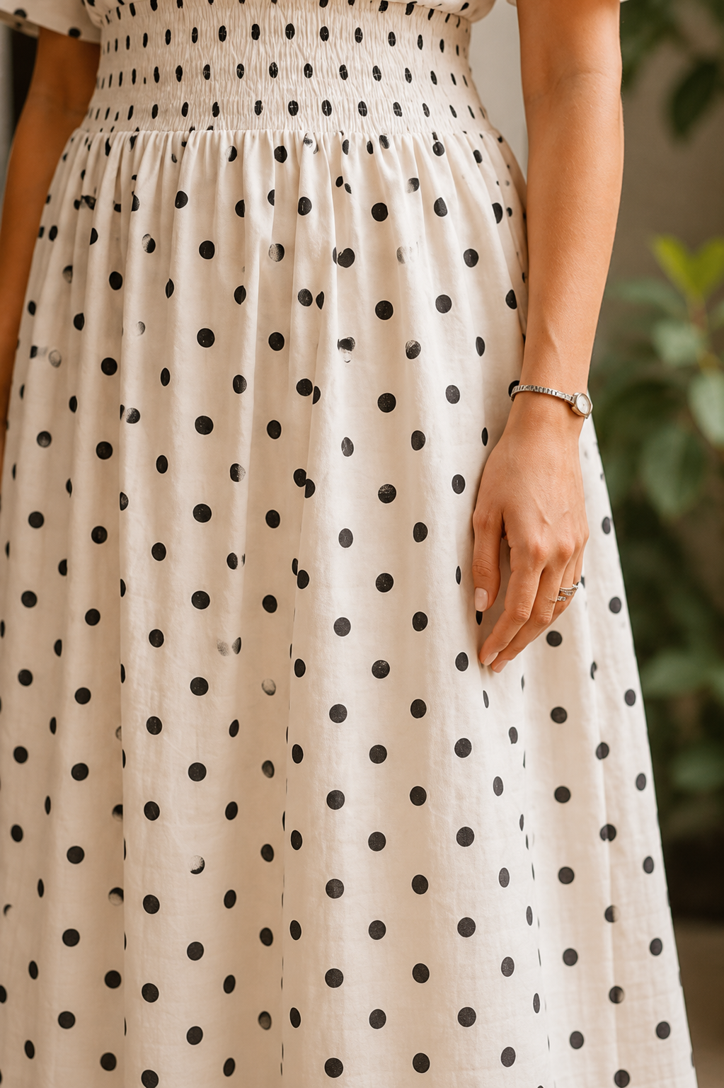 White Polka Dot Cotton Midi Dress
