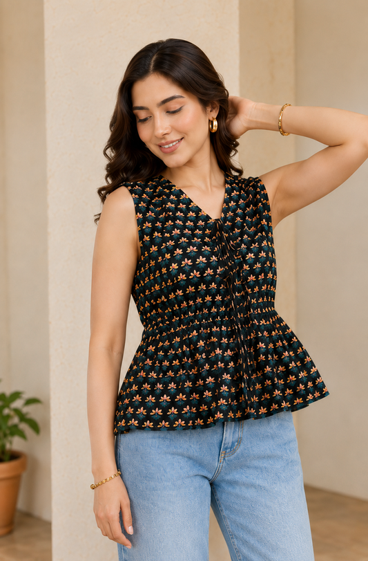 Bloom Grace – Floral Smocked Peplum Top