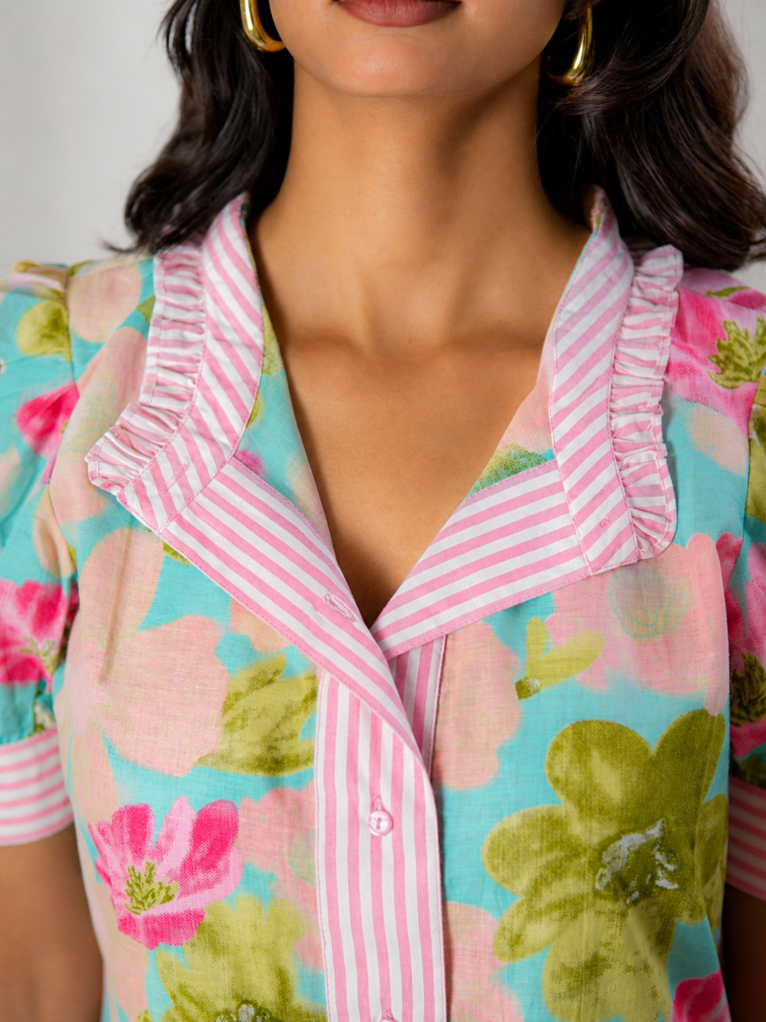 Floral Printed Cotton Shirt Dress for Women – Blossom Breeze