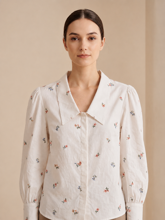 Soft Ivory Floral Relaxed Shirt