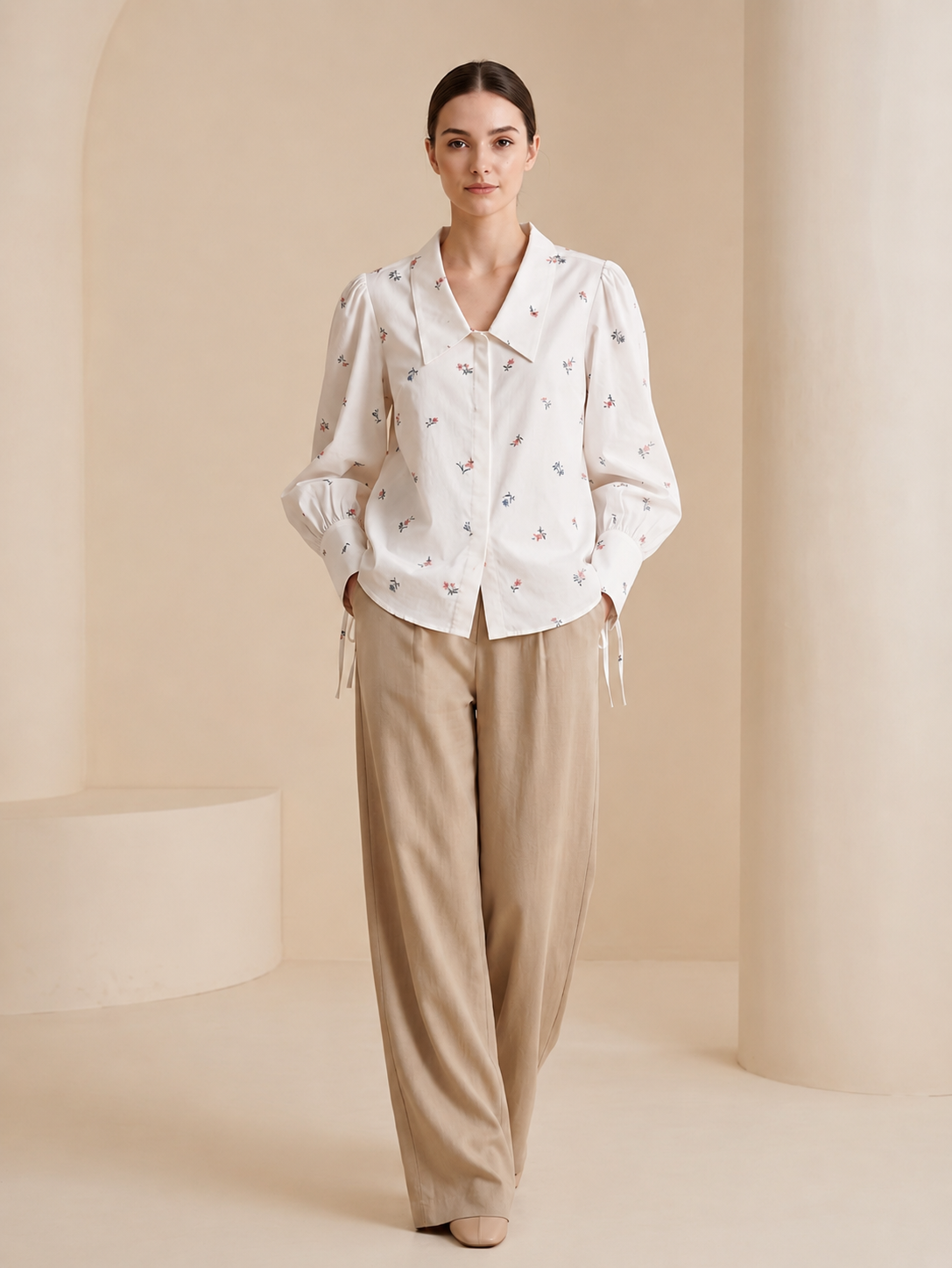 Soft Ivory Floral Relaxed Shirt